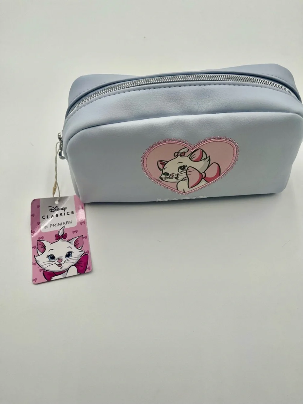 Primark Light Blue Marie Cosmetic Bag with Pink Heart Cat Design